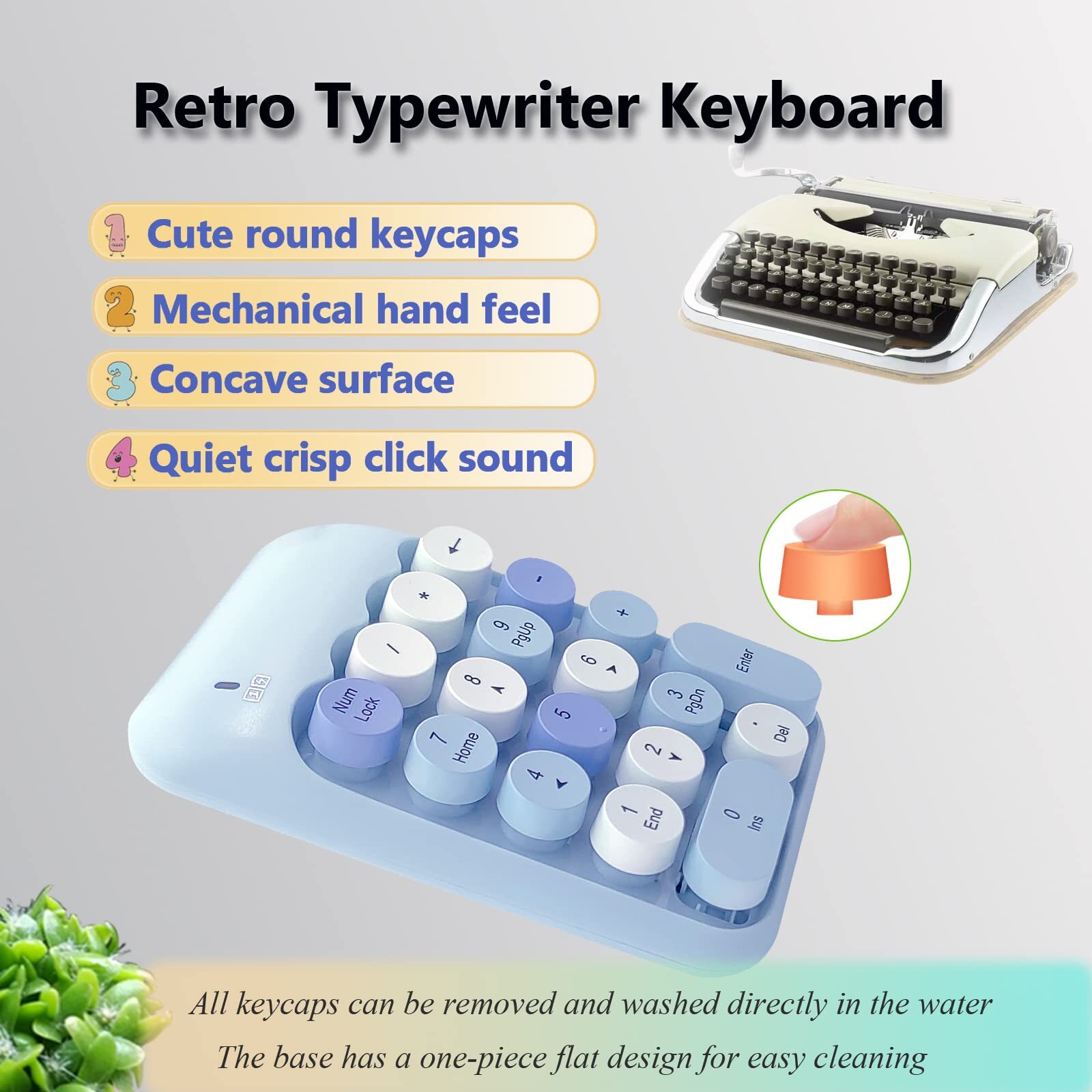 Wireless Number Pad Ergonomic Cute Colorful Retro Mini Portable Numeric Keypa...