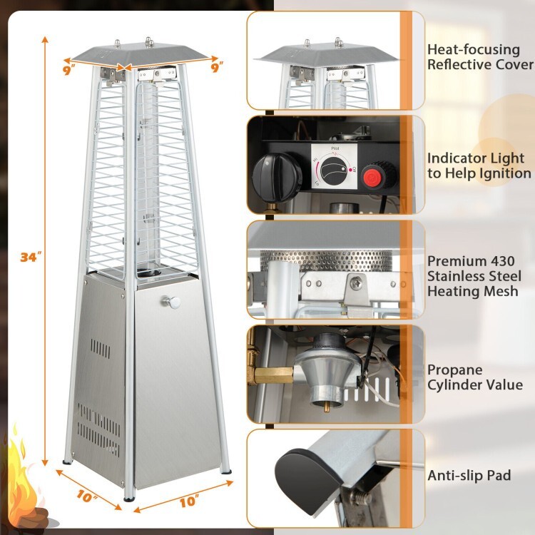 35'' Portable Tabletop Pyramid Patio Heater Stainless Steel Propane Gas  9500 BTU | eBay