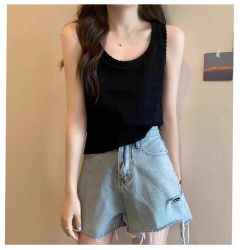 Women Sleeveless Knit Tank Tops Casual Thin Vest Hollow Out Camisole Summer Sexy