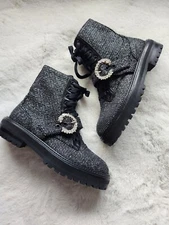 NWOB Jimmy Choo Cora Marl Embellished Glistening Tweed Combat Boots Sz EU 36