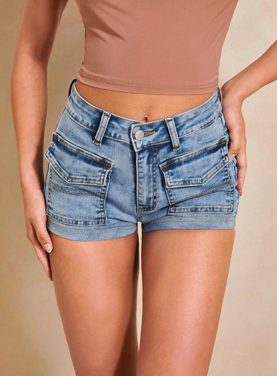 Denim booty shorts SHEIN high rise cargo super stretch shaping