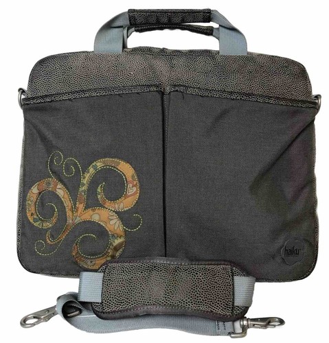 Haiku Women’s Laptop Bag Pebbled Vegan Leather Crossbody Strap Gray Zip Pockets