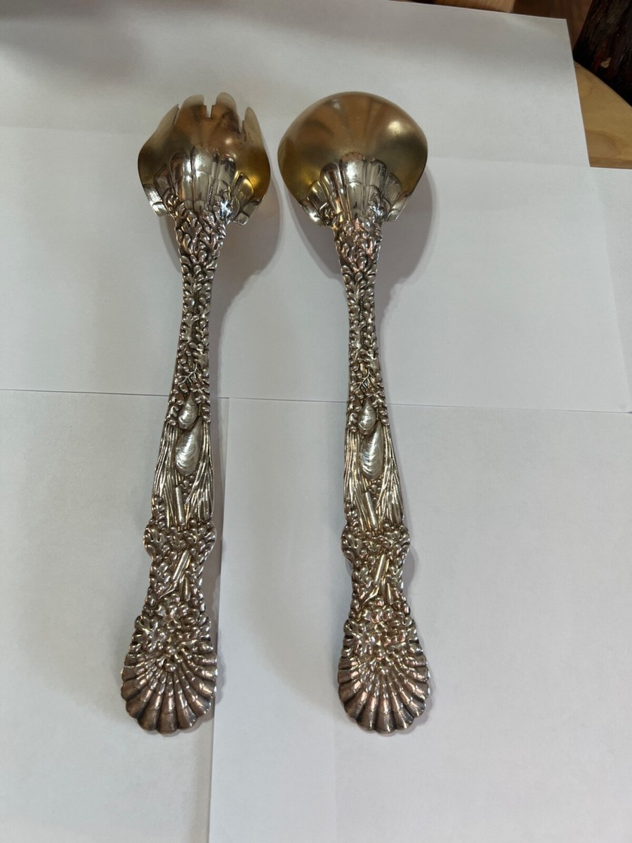 DOLPHIN by TIFFANY and Co Sterling Silver SALAD SET~~Gold Washed