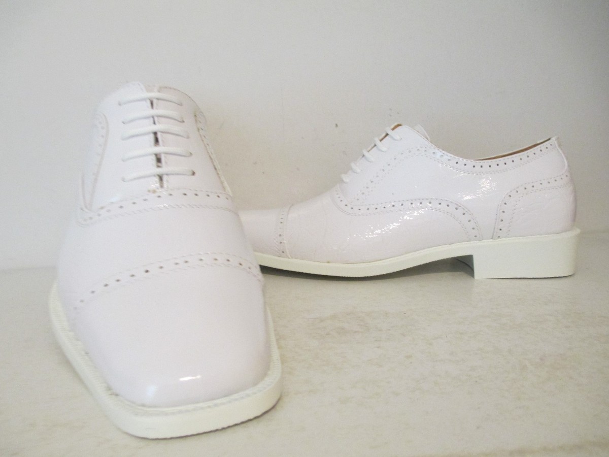 Roberto Chillini 6600 Faux Leather Croco Print Oxford Shoe White