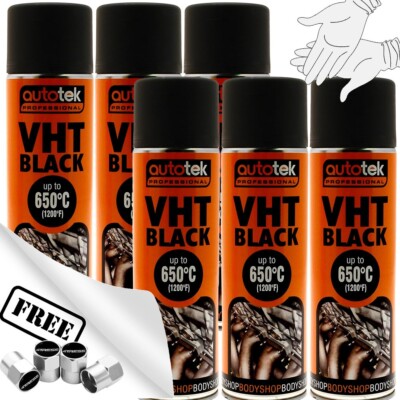 6x Autotek VHT High Temperature Upto 650°c Spray Paint Cans 500ml Black + G +CP