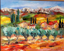 LE MONT VENTOUX LES DENTELLES TABLEAU PEINTURE PARIS SIGNE JUMEAUX JEAN PIERRE