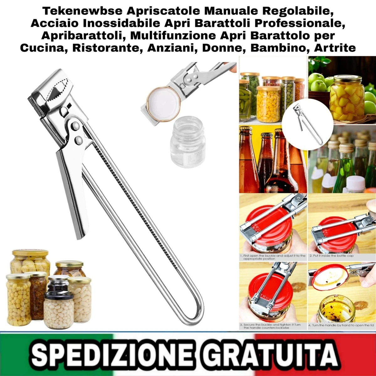 Apriscatole Manuale Acciaio Inox Apriscatole Manuale In Acciaio - Con Apri Bottiglie, Facile Da Usare, Per Anziani E Tutti Acciaio Inossidabile Durevole