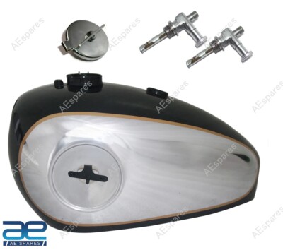 BSA Goldstar A7 A10 Schwarz Bemalt & Chrom Benzin Tank Mit Kappe & Wasserhahn