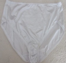 vintage VANITY FAIR SECOND SKIN WHITE HI LEG GLOSSY satin briefs panties 3XL