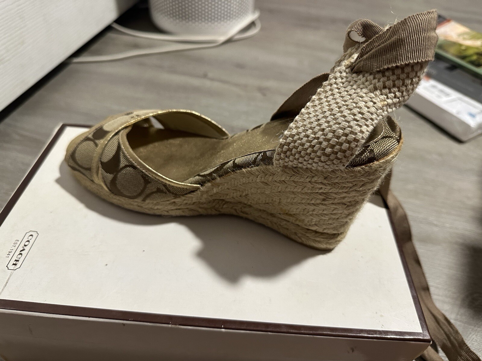 Coach Khaki & Gold Leather Wedge Sandals-image