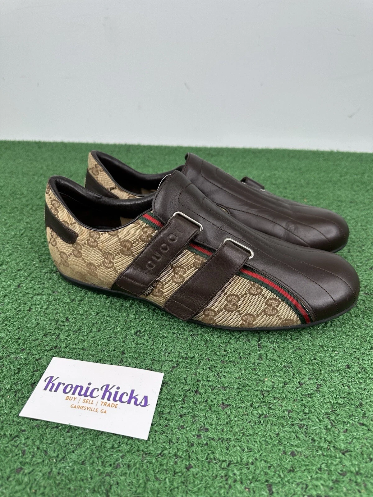 Taille 8,5 D US   Chaussures Gucci homme cuir marron double bride Made In Italy