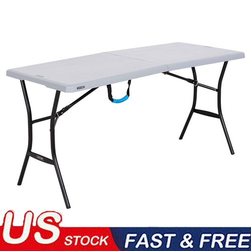 5 Ft Outdoor Camping Fold-in-Half Table Weather-Resistant HDPE Easy Clean Gray