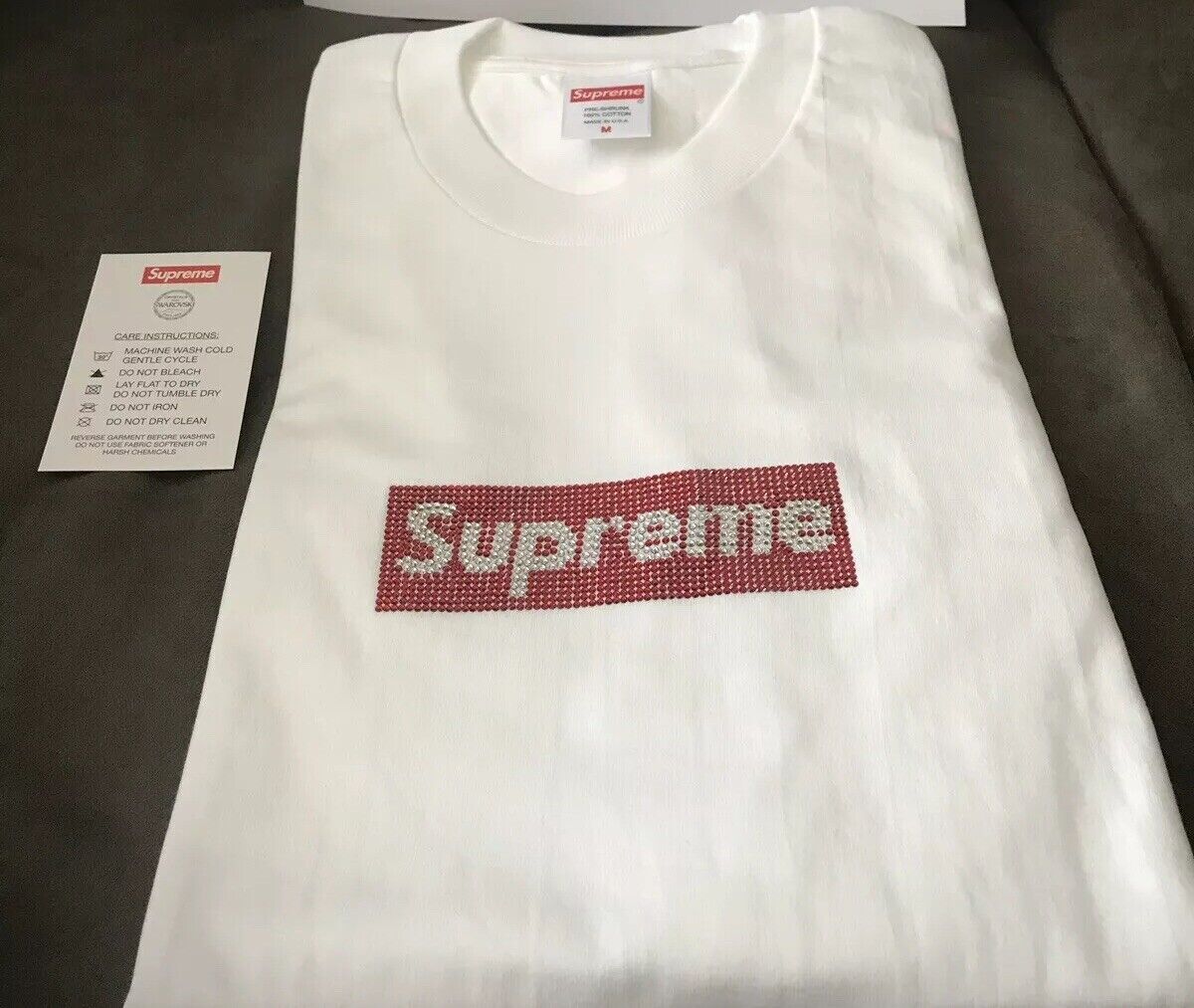 SS19 Supreme x Swarovski Box Logo Crystal Tee 25th Anniversary Size Medium White