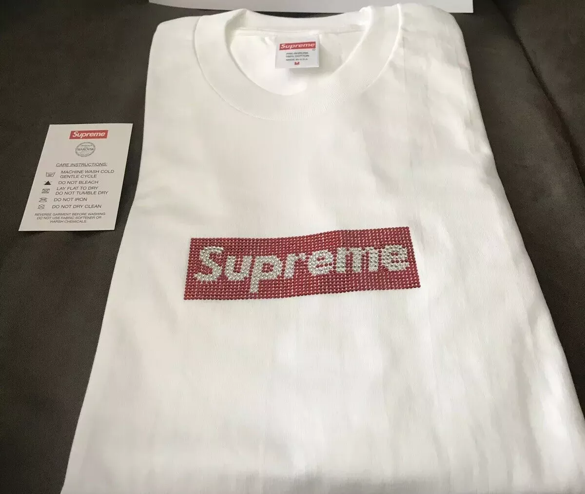 Men's White Supreme Swarovski Box Logo Tee, Size-XL