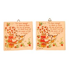 Strawberry Shortcake Jasco 1981 Ceramic Wall Hanging Plaques-Set of Two