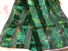 Women's Long Scarf - Christmas Trees and Presents with Green Background