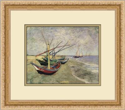Vincent Van Gogh Boats on the Beach at Saintes-Maries-de-la-Mer Custom Framed