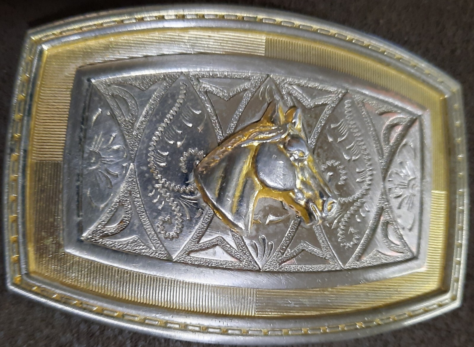 Boucle De Ceinture Vintage Style Western - Cheval En Métal Argenté