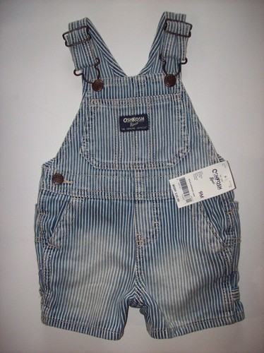 Oshkosh B'gosh Suspender Bib Playsuit Shortall Boy 6 9 12 Mos Blue NWT