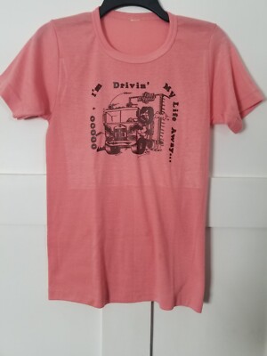 Vintage Pink T-Shirt L Eddie Rabbit Fan Club Soft ''Ooo, I'm Drivin My Life Away''
