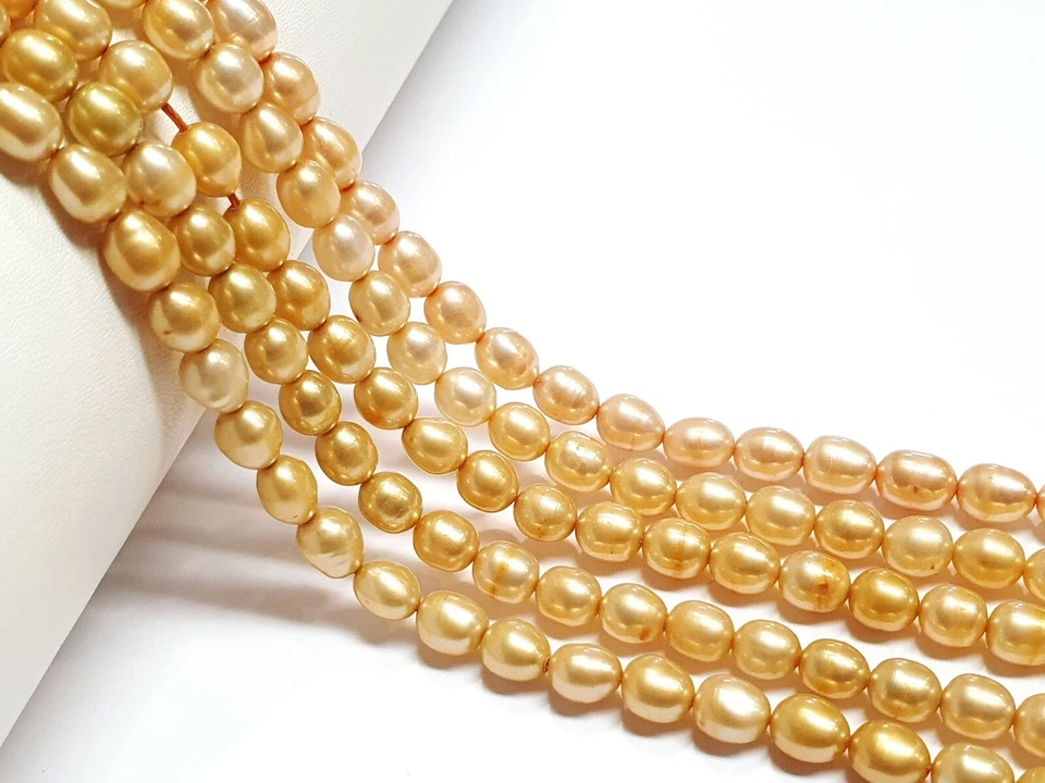 Süßwasserperlen 6mm Reiskorn Natur Zuchtperlen Creme Gelb Schmuck Perle D510 - Bild 2 von 4