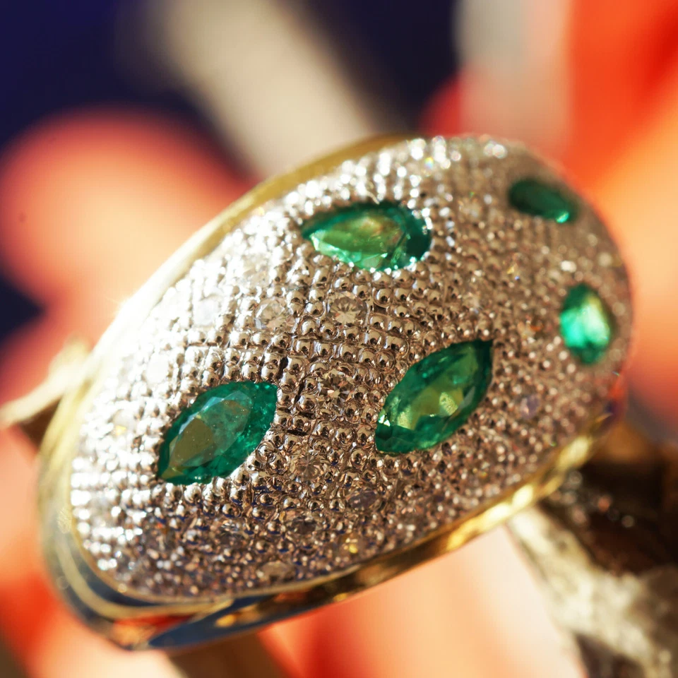 Smaragd Brillant Ring 750er Gold 900er Platin Tiger´s Eye giftgrün  - Bild 4 von 4