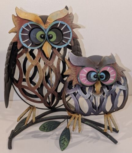 Cut-out Metalwork Owl Sculpture Double Owl Garden Art Indoor/Outdoor – 11” H