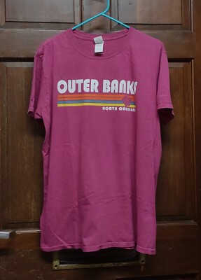 Gildan Softstyle Dark Pink OUTER BANKS NORTH CAROLINA Oleander T-Shirt Size L
