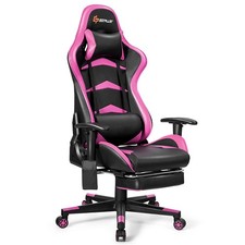 Massage Gaming Chair Racing Recliner w/Lumbar Support Footrest Office Pink