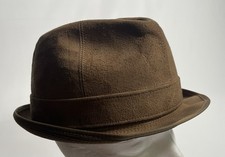 Vintage Stetson 7 1/4 Tan Brown Leather Stitched Union Made Trilby Fedora Hat