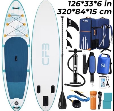 CF3 SUP aufblasbar 320x84x15cm Set Paddel Pumpe 3-Finnen EVA-Deckpad