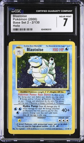 Pokemon Blastoise 2000 Base Set 2 Holo 2/130 CGC 7 NM