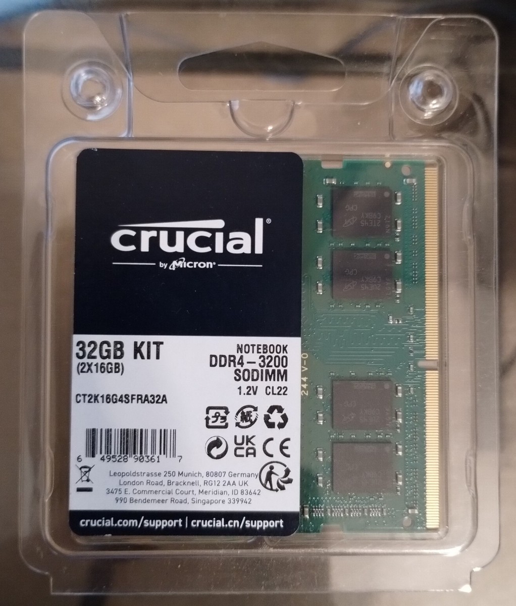 Crucial 32GB (2x16GB) 3200MHz 260-pin SODIMM DDR4 RAM Memory