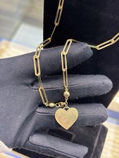 14k Solid Italian Gold Paperclip Necklace With Attached Heart 18' in