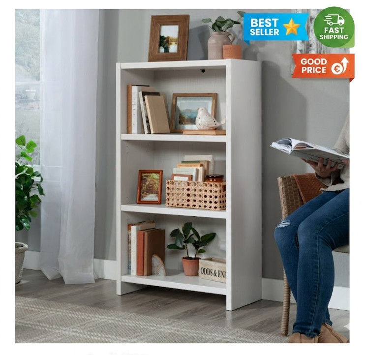 Westley 3-Shelf Bookcase White Finish Modern Storage Organizer Unit