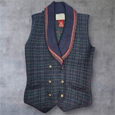 Vintage Susan Bristol Petite Plaid Wool Vest Double Breasted Shawl Collar W51