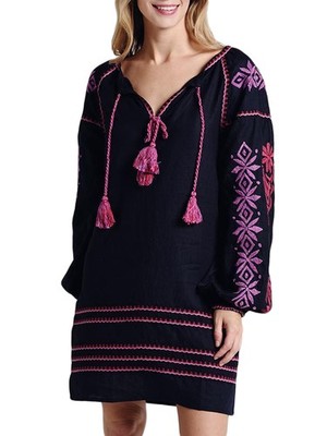 Roberta Roller Rabbit Natalia Kleid Damen Navy Blue 100% Leinen NEW
