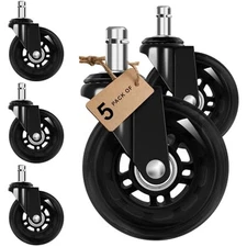 Office Chair Wheels for Casters Replacement - 3" Rubber Wheels for Computer 