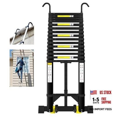 19 FT Telescoping Ladder with Hooks - Adjustable Multi-Purpose Collapsible