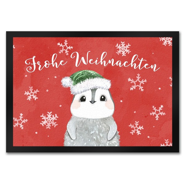 Pinguin Mit WeihnachtsmüTze FußMatte In 35X50 Cm In Rot Und Spruch Frohe-image