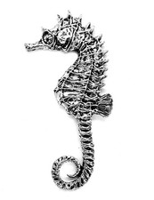 Large Sea Horse Pin Badge (English Silver Pewter Brooch in a burlap pouch)