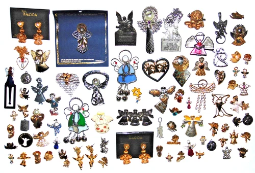 Huge Lot 100 Vintage-Mod ANGEL BROOCH Pins Rhinestone Crystal Costume Jewelry