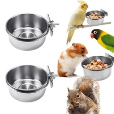 2 Pcs Bird Food Bowl with Clamp, Durable Brid Bowls for Cage, 2 Pack, Silver