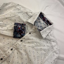 Robert Graham Men White Navy Scattered Polka Dots Long Sleeve Flip Cuff Shirt M