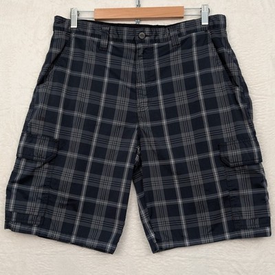 Dickies Cargo Shorts Mens 36 Navy Blue Gray Plaid 11'' Performance Baggy Skater