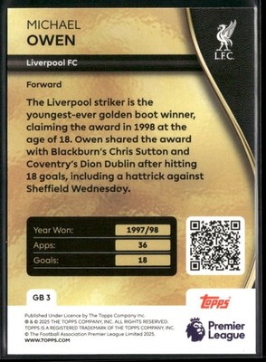 Michael Owen 2025-26 Topps Premier League Golden Boot Limited