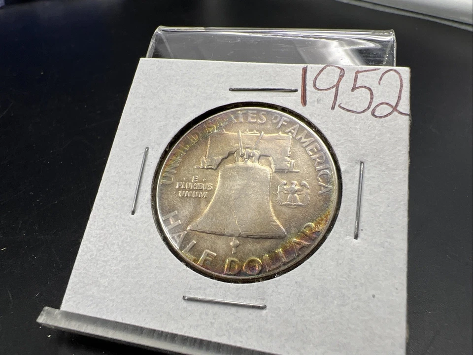 1952 P Franklin Half Dollar Silver Coin Circ Nice Toning Toner Rainbow Rev SKU#A - Image 3 of 4