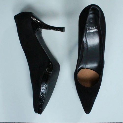 stuart weitzman black patent pointed toe pumps