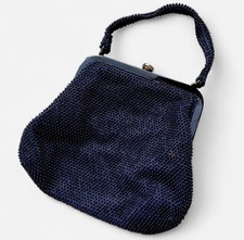 Vintage Navy Blue Corde Bead Beaded Purse
