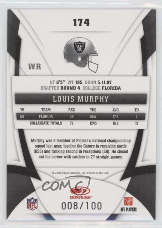 2009 Certified New Generation Mirror Blue /100 Louis Murphy #174 Rookie RC - Image 2 of 2